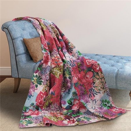 LR RESOURCES LR Resources THROW80151MLT425A Kantha Floral Garden Rectangle Throw Blanket - Multi Color THROW80151MLT425A